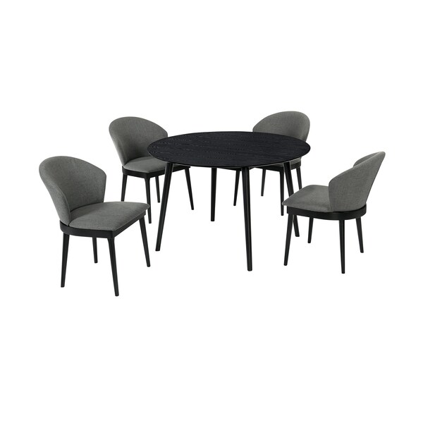 Armen Living Arcadia and Juno 48" Round Charcoal and Black Wood 5 Piece Dining Set SETARDI5JNBLCH48 - main